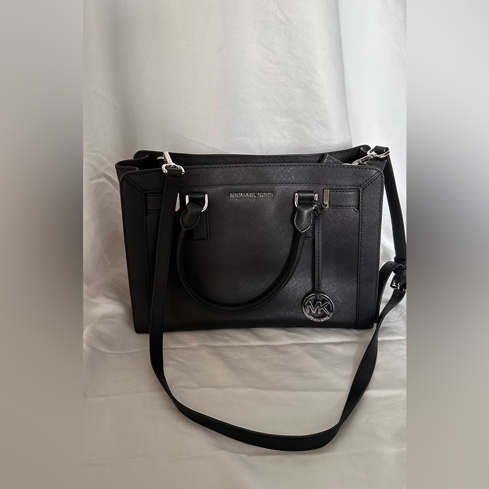 Michael Kors Dillon satchel medium leather black handbag purse with strap MK bag - Picture 6 of 10
